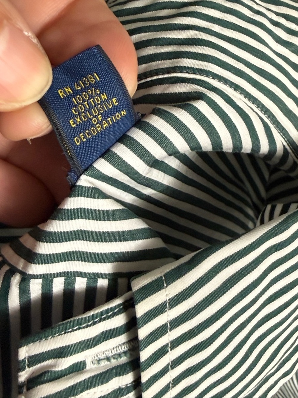 Ralph Lauren Green Stripe Button Down Shirt Sz 18 (36-37) Lightweight Cotton - Picture 10 of 11